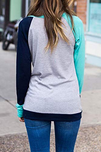 Mujeres Casual Camiseta Otoño Manga Larga Colorblock Bolsillos Top tee Azul S Mujeres Casual Camiseta Otoño Manga Larga Colorblock Bolsillos Top tee Azul S