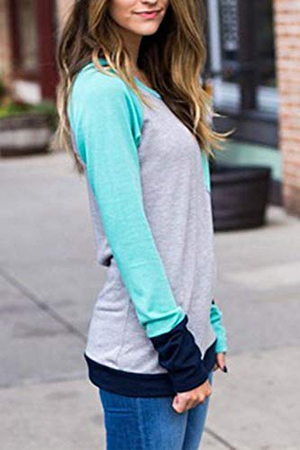 Mujeres Casual Camiseta Otoño Manga Larga Colorblock Bolsillos Top tee Azul S Mujeres Casual Camiseta Otoño Manga Larga Colorblock Bolsillos Top tee Azul S
