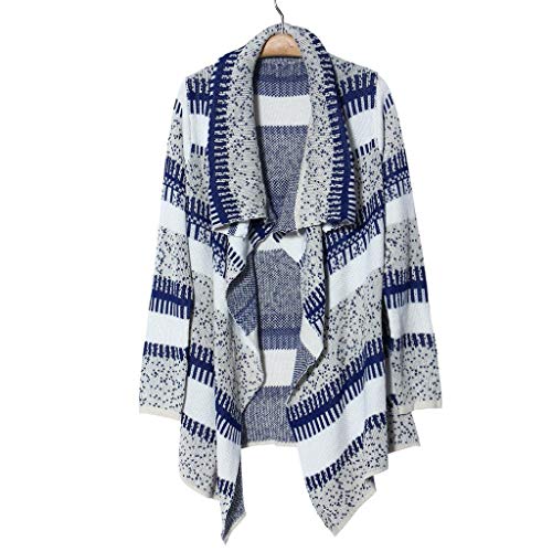 Mujeres Casual Patchwork asimetría Dobladillo Suelto Cardigan Largo Cárdigans con Estampado Rayas Suelta Capucha Tops Ropa Chal Talla Grande riou