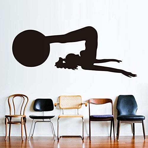 Mujeres Con Una Pelota Pilates Tatuajes De Pared Yoga Deportes Gimnasio Pegatinas Arte Vinilo Adhesivo Papel Tapiz Extraíble Arte De La Pared Tatuajes Decoración Para El Hogar 43X103Cm