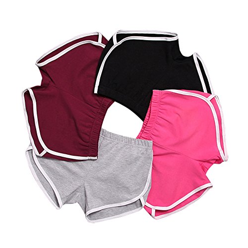 Mujeres Deportes Gimnasio Ejercicio Cintura Flaca Yoga Pantalón Corto Pantalones Retro Cortos Verano Shorts Casuales (EU M=Tag XL (Cintura 62-66cm), 4 Piezas (Negro + Gris + Vino Rojo + Rosa))