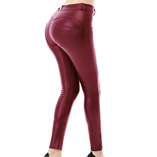 Mujeres Leggings Pantalones Hipsters Ropa Festiva De Pantalones Mujer Piel Sintética Treggins Leggings Medias Lisas Pantalones Hipster Negro Vino Rojo Azul Marino Plateado