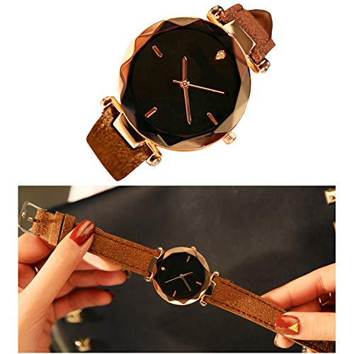 Mujeres Reloj analógico de Cuarzo Relojes de Pulsera Movimiento con PU Brazalete del Diamante Artificial Ajustable clásico Impermeable Dial 1pc café Brazalete