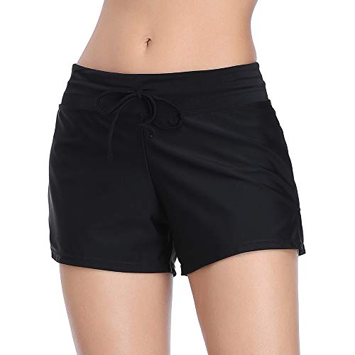 Mujeres Shorts de Deporte Sólido Pantalones Cortos de Deportivos para el Gimnasio Playa Al Aire Libre Verano Negro S