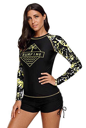 Mujeres Traje de Manga Larga Floral Rashguard UV Protección Camiseta Bañador para Buceo Natación Surf Mujeres Traje de Manga Larga Floral Rashguard UV Protección Camiseta Bañador para Buceo Natación Surf