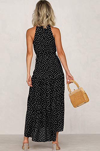 Mujeres Verano Bohemio Vestido Halter Sin Mangas Skater Floral Maxi Vestidos Negro L