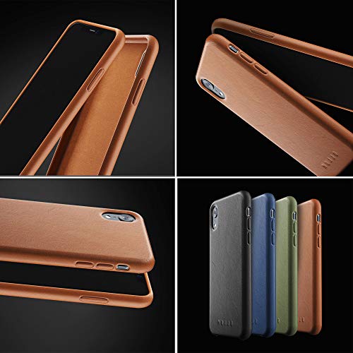 Mujjo MUJJO-CS-105-TN Funda de Cuero Compatible con iPhone XR | Piel auténtica Efecto Envejecido Natural, Botones Cubiertos, Marco Protector de 1mm, Forro de Ante japonés (Cuero)