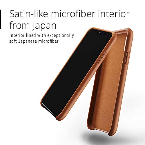 Mujjo MUJJO-CS-105-TN Funda de Cuero Compatible con iPhone XR | Piel auténtica Efecto Envejecido Natural, Botones Cubiertos, Marco Protector de 1mm, Forro de Ante japonés (Cuero)