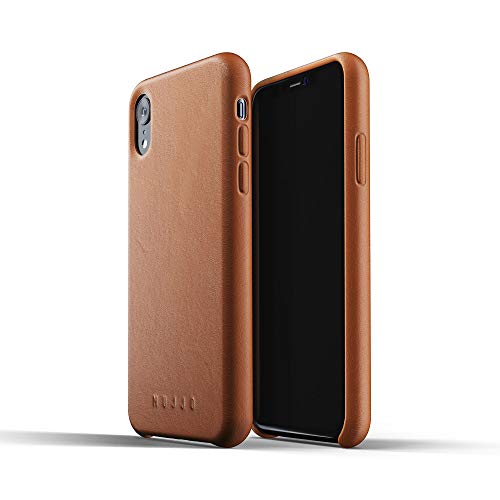 Mujjo MUJJO-CS-105-TN Funda de Cuero Compatible con iPhone XR | Piel auténtica Efecto Envejecido Natural, Botones Cubiertos, Marco Protector de 1mm, Forro de Ante japonés (Cuero)