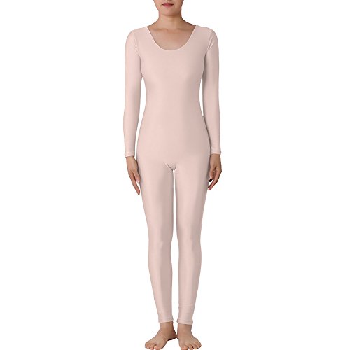 Muka Enterizo de manga larga Unitard de lycra Zentai con cuello redondo para bailar, color desnudo XXL Muka Enterizo de manga larga Unitard de lycra Zentai con cuello redondo para bailar, color desnudo XXL