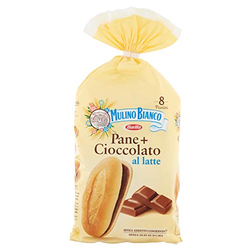 Mulino Bianco Merendine Pane + Chocolate con leche, Snack dulce para la merienda, sin aceite de palma, 300 g