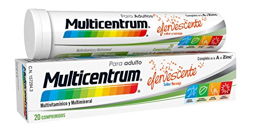Multicentrum, Complemento Alimenticio con 13 Vitaminas, 11 Minerales y Luteína, para Adultos y Adolescentes a partir de 12 años, con Sabor a Naranja - 20 Comprimidos Efervescentes