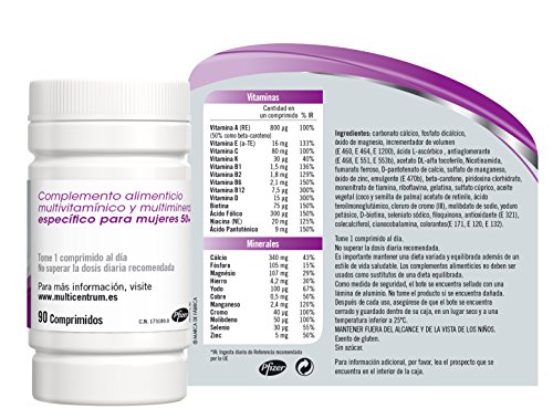 Multicentrum Mujer 50+, Complemento Alimenticio con 13 Vitaminas y 11 Minerales, para Mujeres a partir de los 50 años - 90 Comprimidos Multicentrum Mujer 50+, Complemento Alimenticio con 13 Vitaminas y 11 Minerales, para Mujeres a partir de los 50 años - 90 Comprimidos