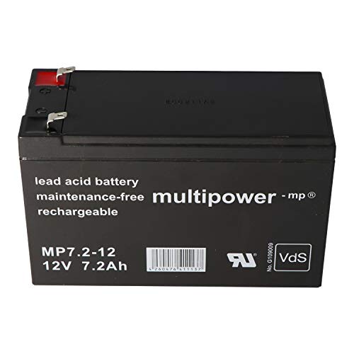Multipower MP7.2-12 PB - Batería de plomo y fibra de plomo (12 V, 12 V, 7,2 Ah, 7200 mAh, tecnología AGM, autorización VDS)