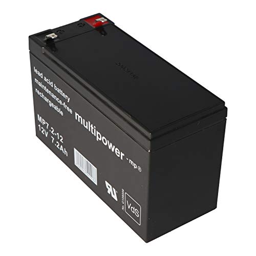 Multipower MP7.2-12 PB - Batería de plomo y fibra de plomo (12 V, 12 V, 7,2 Ah, 7200 mAh, tecnología AGM, autorización VDS)