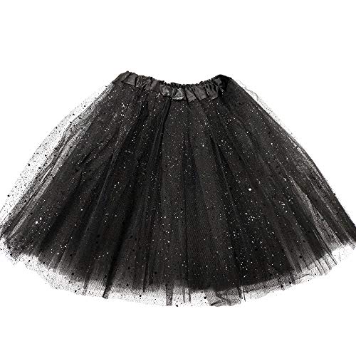 MUNDDY Tutu Elastico Tul 3 Capas 30 CM de Longitud para niña Bebe Distintas Colores Falda Disfraz Ballet (Negro con Purpurina) MUNDDY Tutu Elastico Tul 3 Capas 30 CM de Longitud para niña Bebe Distintas Colores Falda Disfraz Ballet (Negro con Purpurina)