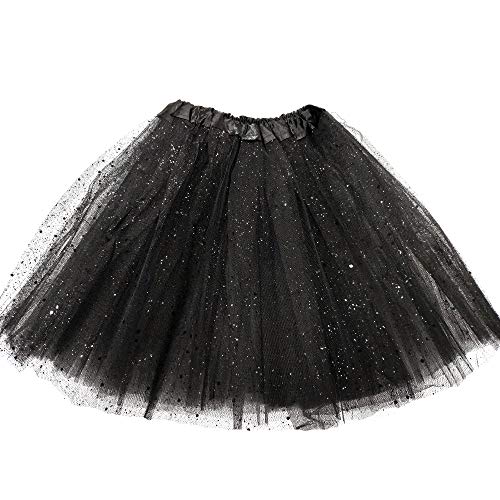 MUNDDY Tutu Elastico Tul 3 Capas 30 CM de Longitud para niña Bebe Distintas Colores Falda Disfraz Ballet (Negro con Purpurina)