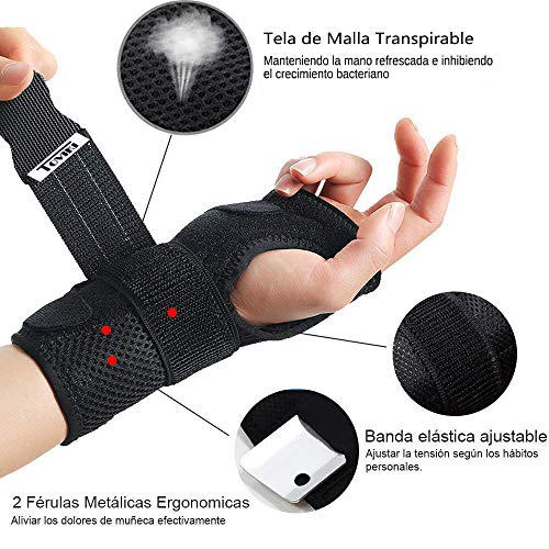 Muñequera Férula Transpirable con 2 Férulas Metálicas para Túnel Carpiano Fracturas y Dolor de Muñeca Esguinces Negra Derecha Muñequera Férula Transpirable con 2 Férulas Metálicas para Túnel Carpiano Fracturas y Dolor de Muñeca Esguinces Negra Derecha