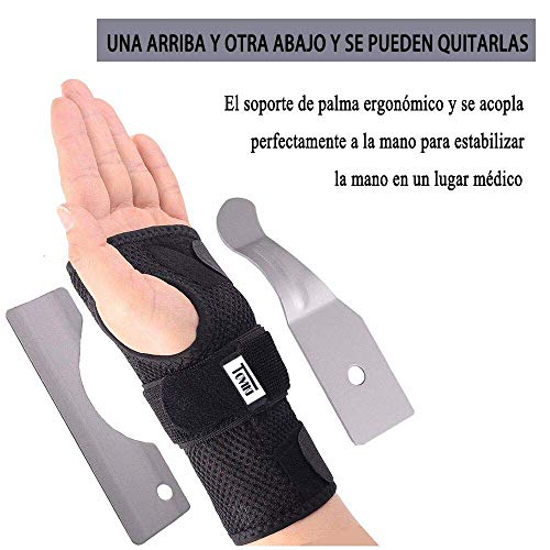 Muñequera Férula Transpirable con 2 Férulas Metálicas para Túnel Carpiano Fracturas y Dolor de Muñeca Esguinces Negra Derecha Muñequera Férula Transpirable con 2 Férulas Metálicas para Túnel Carpiano Fracturas y Dolor de Muñeca Esguinces Negra Derecha