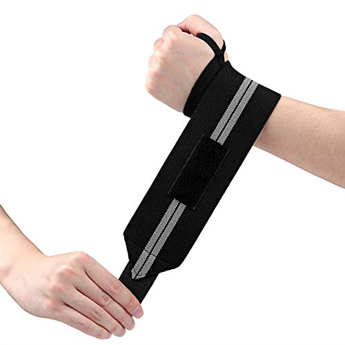 Muñequeras con agarraderas para pulgar - Se adapta tanto a hombres y mujeres, 18 pulgadas par de fitness, levantamiento de potencia, culturismo, muñeca apoyo para entrenamiento de peso, Gris Muñequeras con agarraderas para pulgar - Se adapta tanto a hombres y mujeres, 18 pulgadas par de fitness, levantamiento de potencia, culturismo, muñeca apoyo para entrenamiento de peso, Gris