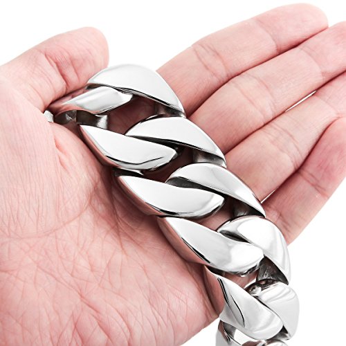 MunkiMix Grande Gran Pesado Fuerte Acero Inoxidable Pulsera Brazalete Eslabones Link Enlace Muñeca El Tono De Plata （ Peso : 303g ） Hombre