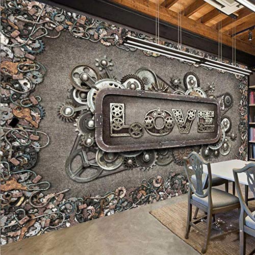 Murando Fotomurales 3D Mural 3D Europea Retro Metal Gear Papel Tapiz Ktv Ocio Bar Mural Salón Bar Maquinaria Industria Amor Papel Tapiz-300 * 210 Cm