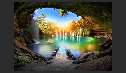 murando Fotomurales Paisaje Cueva 300x210 cm XXL Papel pintado tejido no tejido Decoración de Pared decorativos Murales moderna de Diseno Fotográfico Cascada Naturaleza c-A-0127-a-a