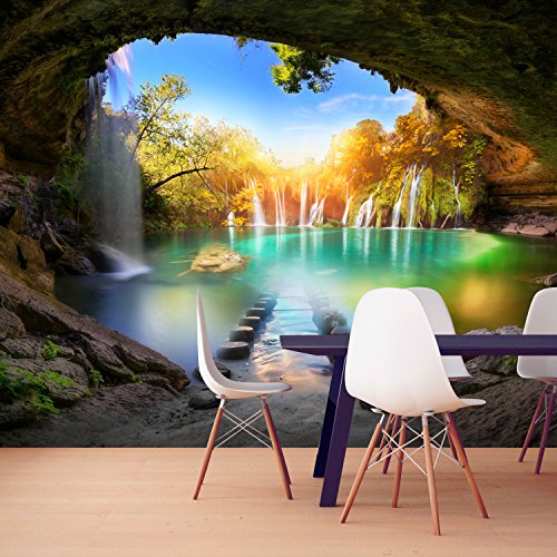 murando Fotomurales Paisaje Cueva 300x210 cm XXL Papel pintado tejido no tejido Decoración de Pared decorativos Murales moderna de Diseno Fotográfico Cascada Naturaleza c-A-0127-a-a