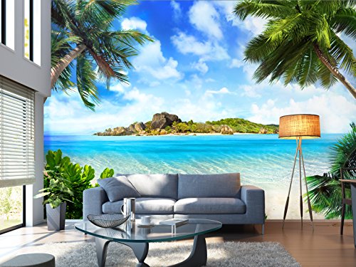 murando Fotomurales Palmas 300x210 cm XXL Papel pintado tejido no tejido Decoración de Pared decorativos Murales moderna de Diseno Fotográfico Mar Playa Nube Verde c-B-0271-a-a