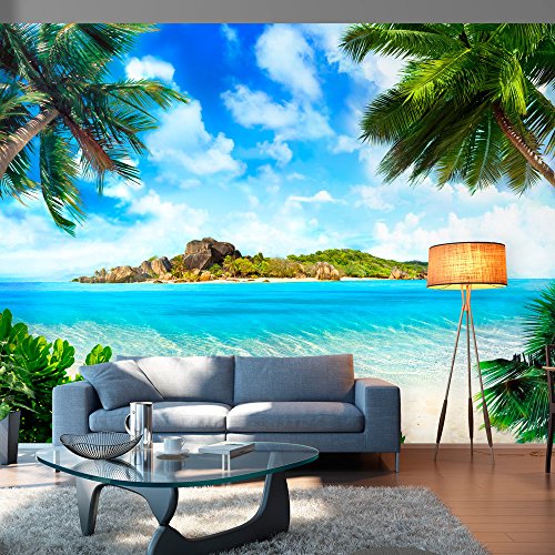 murando Fotomurales Palmas 300x210 cm XXL Papel pintado tejido no tejido Decoración de Pared decorativos Murales moderna de Diseno Fotográfico Mar Playa Nube Verde c-B-0271-a-a