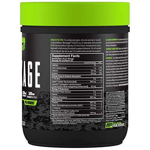 Muscle Pharm Wreckage – Suplemento previo al entrenamiento - Citrulina - Té verde - Ginseng - Astragalus - Beta Alanina - Taurina - Tirosina - Café verde - Paquete de 1 x (362g, Watermelon) Muscle Pharm Wreckage – Suplemento previo al entrenamiento - Citrulina - Té verde - Ginseng - Astragalus - Beta Alanina - Taurina - Tirosina - Café verde - Paquete de 1 x (362g, Watermelon)