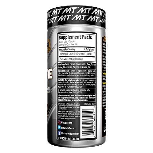 Muscletech Essential Series Platinum 100% L-Carnitine Standard - 180 Cápsulas