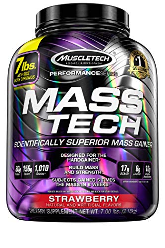 Muscletech Mass Tech Performance, Complemento alimenticio, 3.18 kg, Fresa