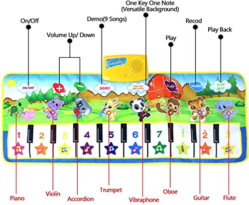 MUSICALES MUSICALES, MÚSICA PIANO TECLADO Piso de baile Estera de animales Alfombra Manta Touch Playmat Educación temprana para la música Teclado Play Mats Alfombra Musical Electrónica piano infantil