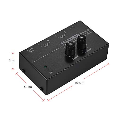 Muslady Phono Preamplificador Preamplificador con Controles de Nivel y Volumen Entrada y Salida RCA 1/4" TRS Interfaces de Salida Muslady Phono Preamplificador Preamplificador con Controles de Nivel y Volumen Entrada y Salida RCA 1/4" TRS Interfaces de Salida