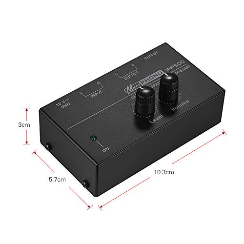 Muslady Phono Preamplificador Preamplificador con Controles de Nivel y Volumen Entrada y Salida RCA 1/4" TRS Interfaces de Salida