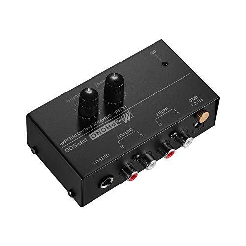 Muslady Phono Preamplificador Preamplificador con Controles de Nivel y Volumen Entrada y Salida RCA 1/4" TRS Interfaces de Salida