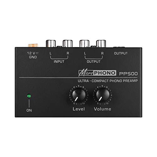 Muslady Phono Preamplificador Preamplificador con Controles de Nivel y Volumen Entrada y Salida RCA 1/4" TRS Interfaces de Salida