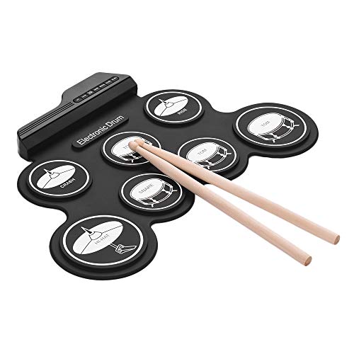 Muslady Tamaño Compacto USB Roll-Up Silicon Drum Set Kit de Batería Electrónica Digital 7 Drum Pads con Pedales para Pincipiantes Niños
