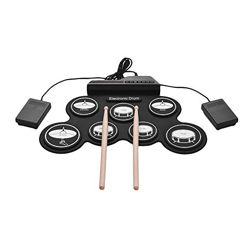 Muslady Tamaño Compacto USB Roll-Up Silicon Drum Set Kit de Batería Electrónica Digital 7 Drum Pads con Pedales para Pincipiantes Niños