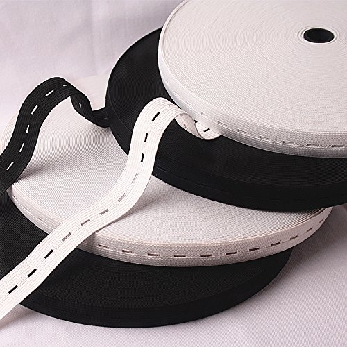 Musuntas Bandas elásticas planas de 11 yardas de largo con ojal de cuerda elástica, carrete de coser, accesorios de manualidades, 2 piezas, 5.5 yardas de color blanco, 15 mm de ancho