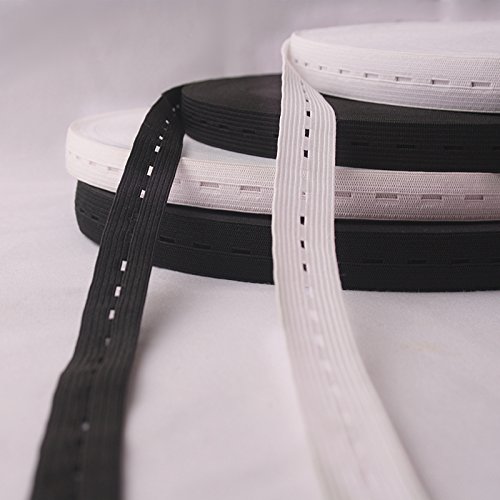 Musuntas Bandas elásticas planas de 11 yardas de largo con ojal de cuerda elástica, carrete de coser, accesorios de manualidades, 2 piezas, 5.5 yardas de color blanco, 15 mm de ancho