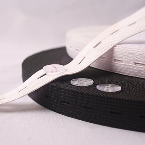 Musuntas Bandas elásticas planas de 11 yardas de largo con ojal de cuerda elástica, carrete de coser, accesorios de manualidades, 2 piezas, 5.5 yardas de color blanco, 15 mm de ancho