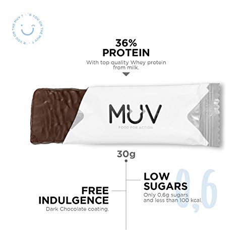 Muv Food For Action - Barras de proteína bajas en azúcar sabor doble chocolate, 12 unidades de 30 g