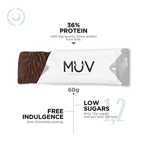 Muv Food For Action - Barras de proteína bajas en azúcar sabor doble chocolate, 12 unidades de 60 g