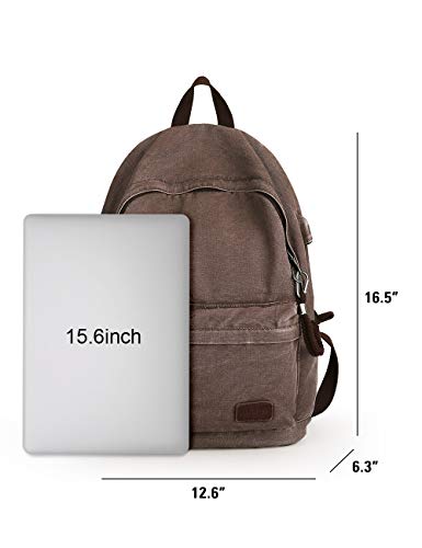 Muzee Mochila de Lona,Mochila Antirrobo Mochila Escolar Viaje Mochila de Lona apto para portátil de 15,6 pulgadas,Mochila hombre para laptop Mochila mujer,con puerto de carga USB,café