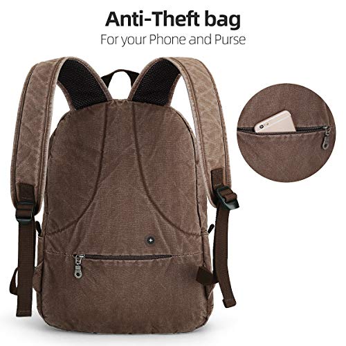 Muzee Mochila de Lona,Mochila Antirrobo Mochila Escolar Viaje Mochila de Lona apto para portátil de 15,6 pulgadas,Mochila hombre para laptop Mochila mujer,con puerto de carga USB,café