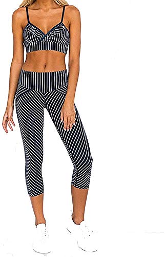 MVNZXL Conjunto de Ropa de Entrenamiento para Mujer, Conjunto de Estampado de Rayas, Mallas de Yoga de 2 Piezas Ajustables, chándal con Sujetador Deportivo