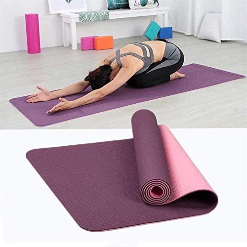 MVNZXL TPE Bicolor Home Thickened Non-Slip Sports Mat, High Densit Eco-Friendly Yoga Mat Fitness Mat Training Mat Yoga Stretching Mat, Púrpura + Rosa (72" X 23" X 6mm)