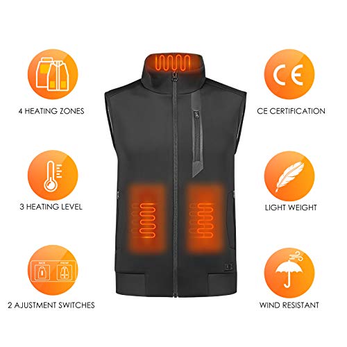 MVPower Chaleco Térmico Electrico para Hombre y Mujer, Chaleco Calefactable de Carga Usb para Cuello, Espalda y Estómago, 3 Niveles de Temperatura, para Actividades al Aire Libre en Invierno